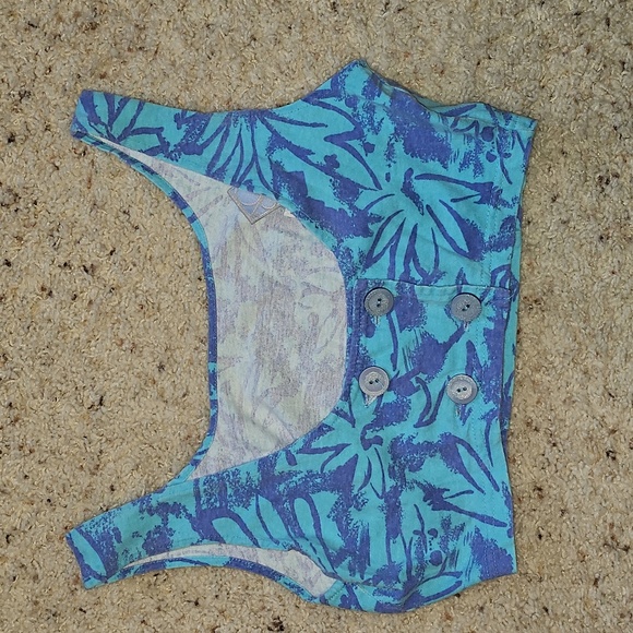 💙🩵Vintage OP Ocean Pacific Blue Teal Tropical Print Crop Tank Top - Picture 2 of 4